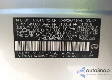2007 Lexus Ls 460 L z USA, uszkodzony, nr VIN JTHGL46F075014419